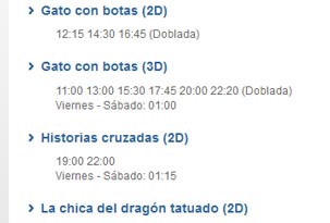 Los horarios en esta web desde ahora son 2D o 3D